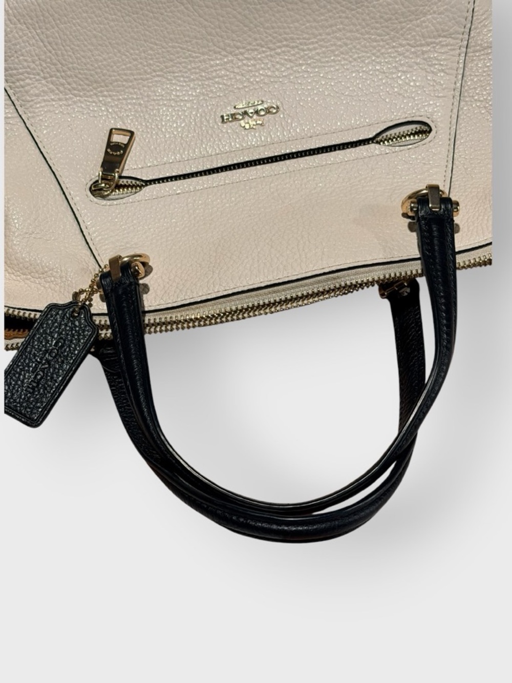 Coach Small Prairie Satchel Pebble Leather Chalk Black Bag Crossbody - Picture 13 of 15
